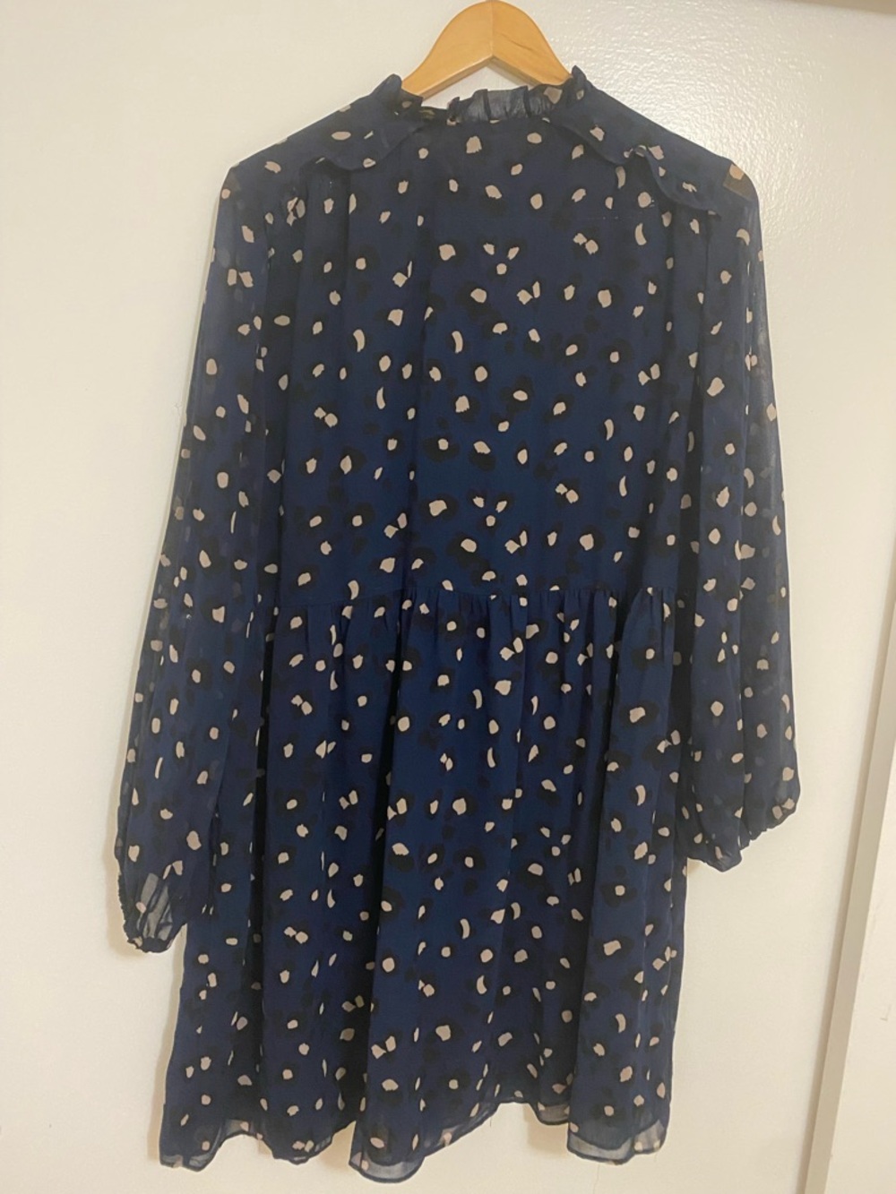 Mango Flowy Navy Polka Dot Mini Dress - Picture 12 of 12